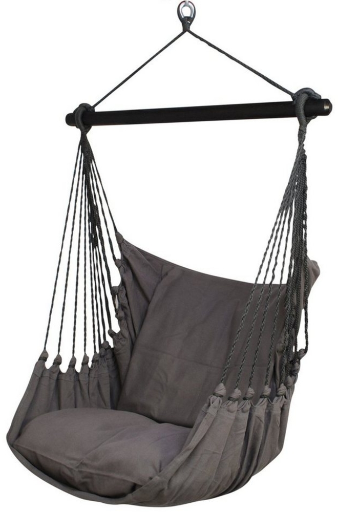 HOBEA-Germany Hängesessel Hängestuhl Hängesitz mit 2 Kissenhüllen (L (bis 120kg belastbar), Uni Grau) Bild 1