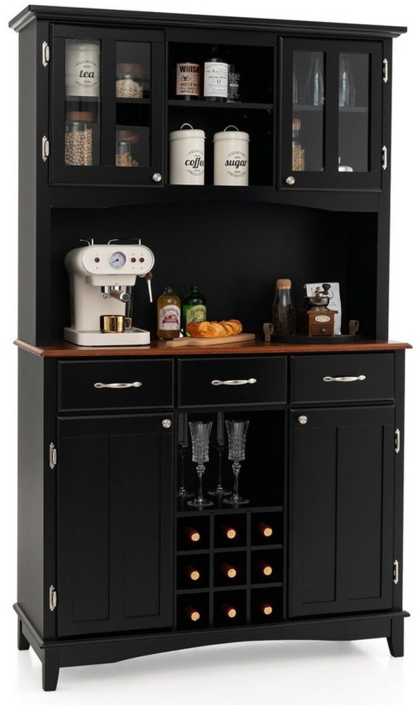 COSTWAY Küchenbuffet Hochschrank mit Arbeitsplatte, Weinregal, verstellbarem Regal Bild 1