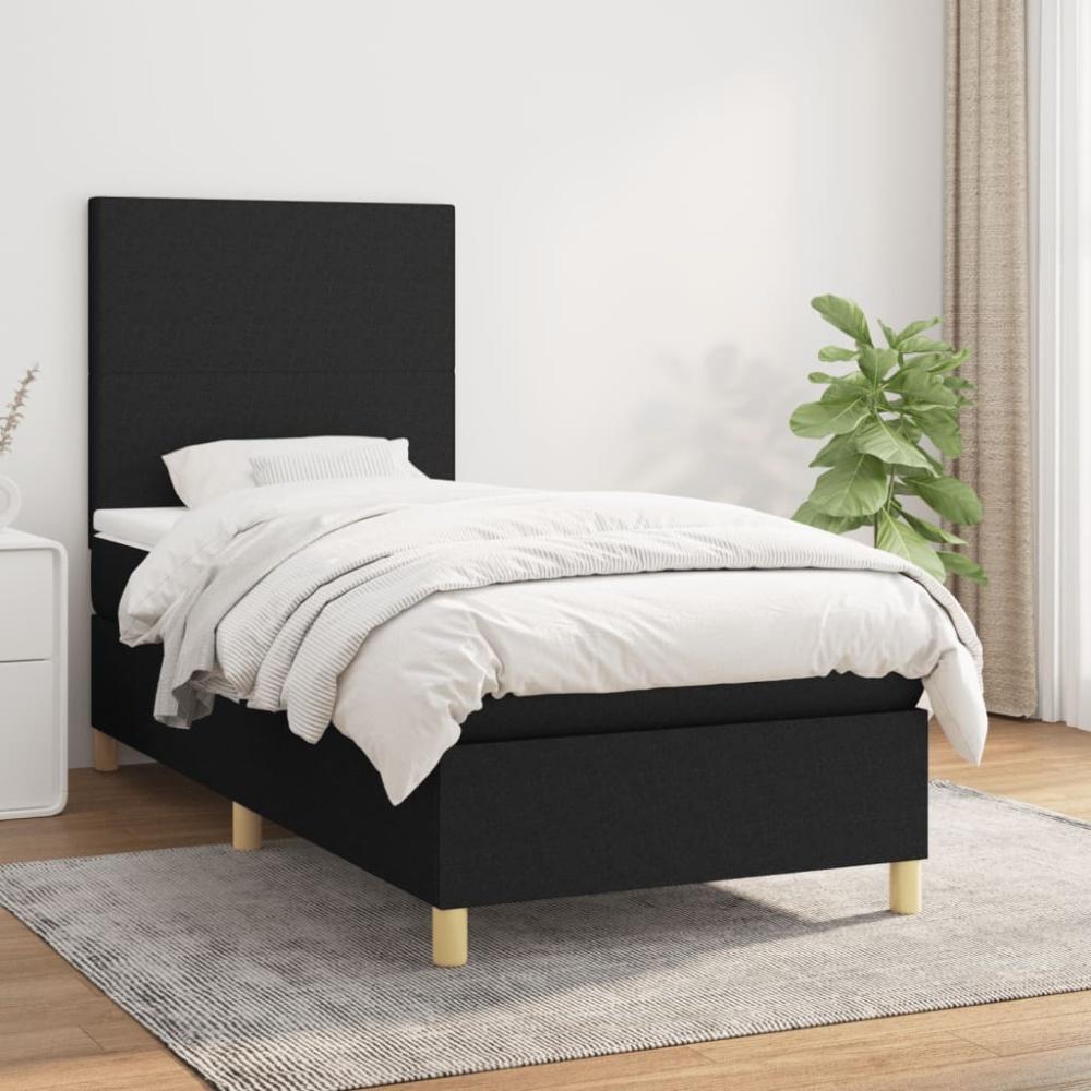 vidaXL Boxspringbett mit Matratze Schwarz 90x190 cm Stoff 3142139 Bild 1