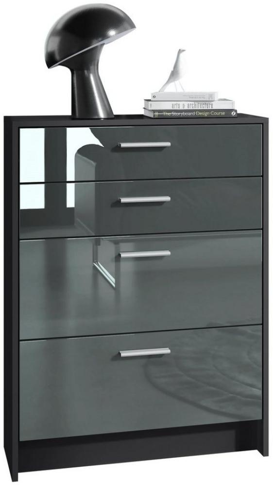 Kommode Alvor V2 Anrichte mit 4 Schubladen 76 x 102,5 x 33 cm Korpus in Schwarz matt, Fronten in Grau Hochglanz Bild 1