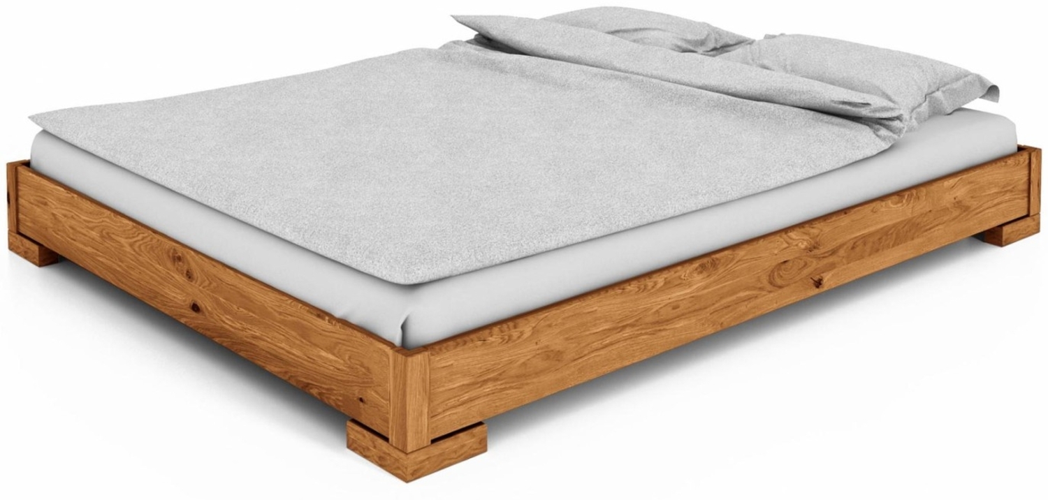 Bett Bento 2 aus Wildeiche massiv 80x200 cm ohne Kopfteil mit Holzbeinen Bild 1