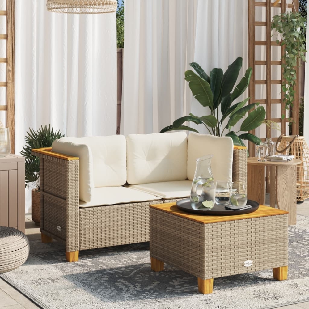 vidaXL Garten-Ecksofas mit Kissen 2 Stk. Beige Poly Rattan 365916 Bild 1