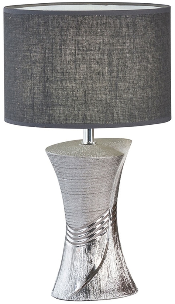 Tischleuchte, Keramik silber, Leinenstoff grau, H 44 cm Bild 1
