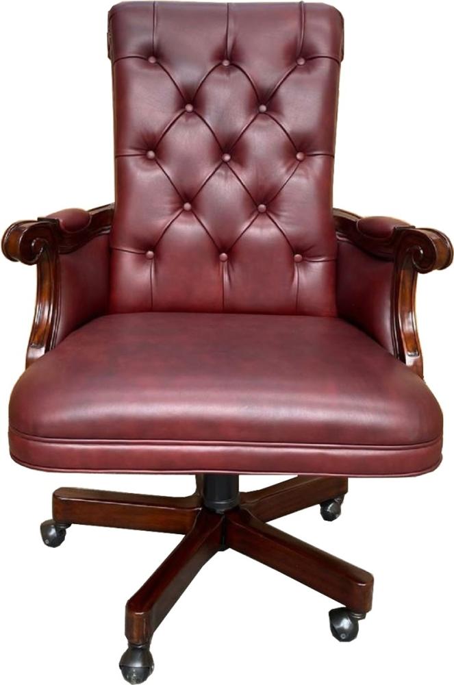 Casa Padrino Luxus Chesterfield Leder Bürostuhl Bordeauxrot / Dunkelbraun 71 x 76 x H. 114 cm - Höhenverstellbarer Echtleder Schreibtischstuhl - Chesterfield Möbel - Echtleder Möbel - Luxus Möbel Bild 1