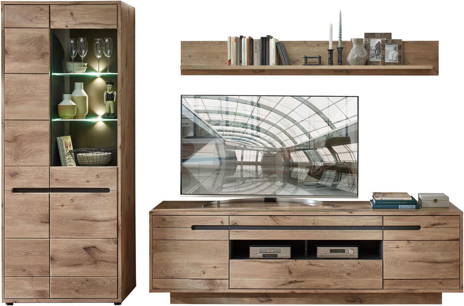 Wohnwand Wohnzimmerschrank BELLANO HH84 Viking Oak Nature mit LED Bild 1