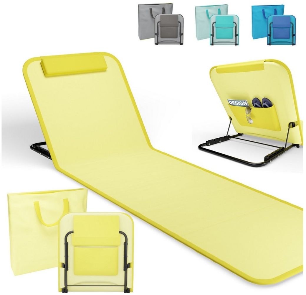 Onbest Campingliege Strandliege klappbar mit Nackenkissen Tragetasche, Stahlgestell, verstellbare Rückenlehne Bild 1