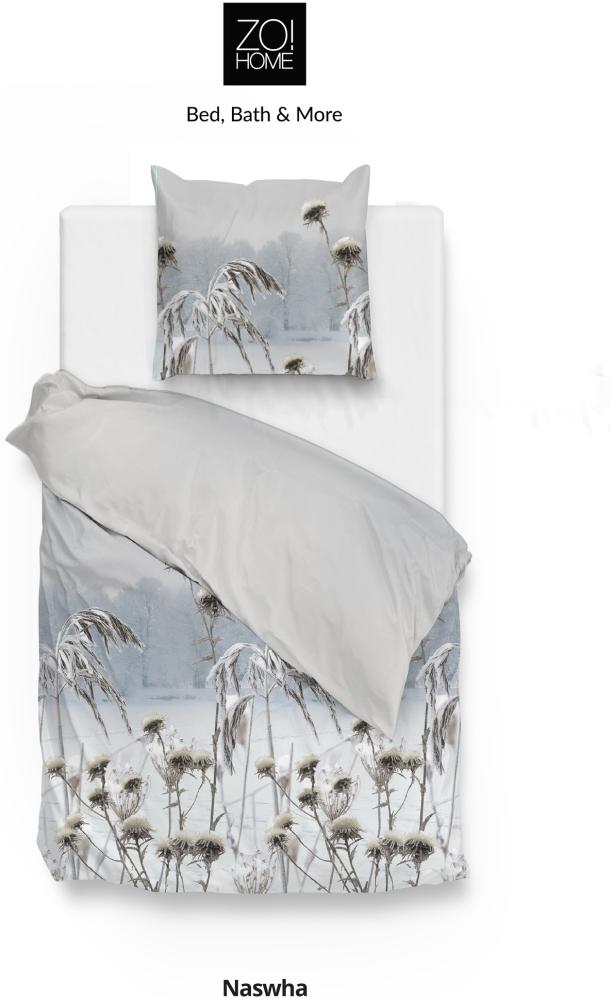 Zo! Home Flanell Bettwäsche 135x200 cm Nashwa Blue Schilf Natur grau blau Bild 1