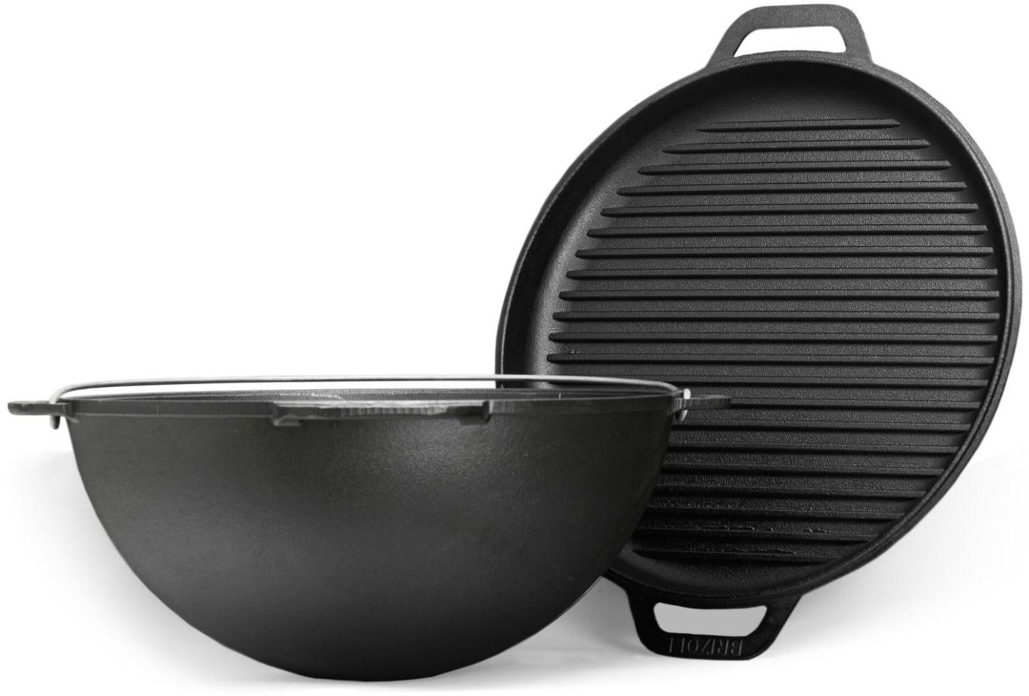 15L Kazan Schwenktopf Gusseisen Kasan DeckelGrillpfanne Grill Campingtopf Kessel Bild 1