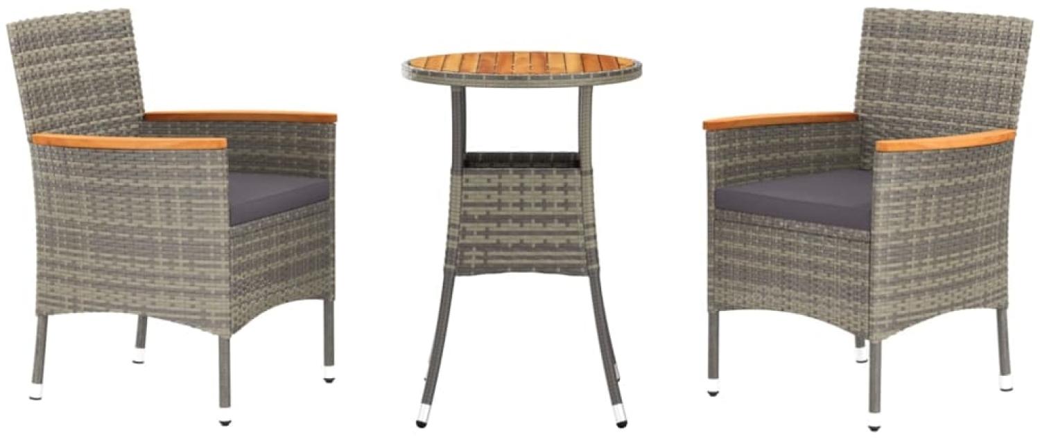 vidaXL 3-tlg. Garten-Bistro-Set mit Kissen Grau Poly Rattan 3187430 Bild 1