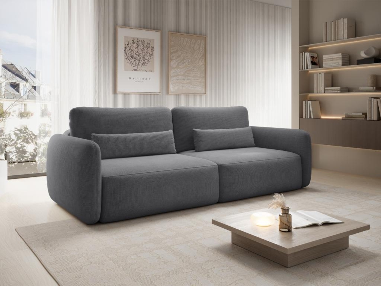 Vente-unique - Sofa mit Schlaffunktion 3-Sitzer - Strukturstoff - Grau - VOPOZA Bild 1