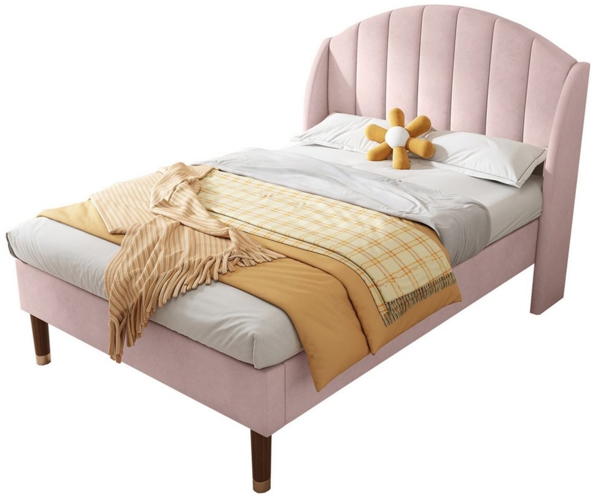 OKWISH Polsterbett Jugendbett Kinder Bett Kinderbett Hausbett gepolsteres Bettgestell (Stahlrahmen mit Holz-Lattenrost Einfache Montage, Pink Einzelbett 90x200 cm mit Matratze), Samt Bezug weich und hoch Kopfteil Polsterung aus Schaum Bild 1