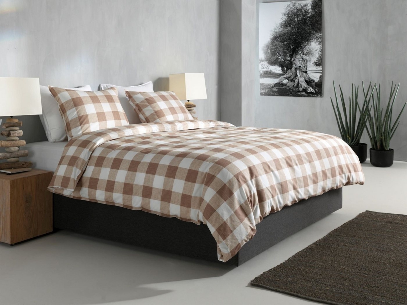 Zo! Home Cotton Bettwäsche 135x200 Quattro di Lino Sandy beige weiß Karo Bild 1