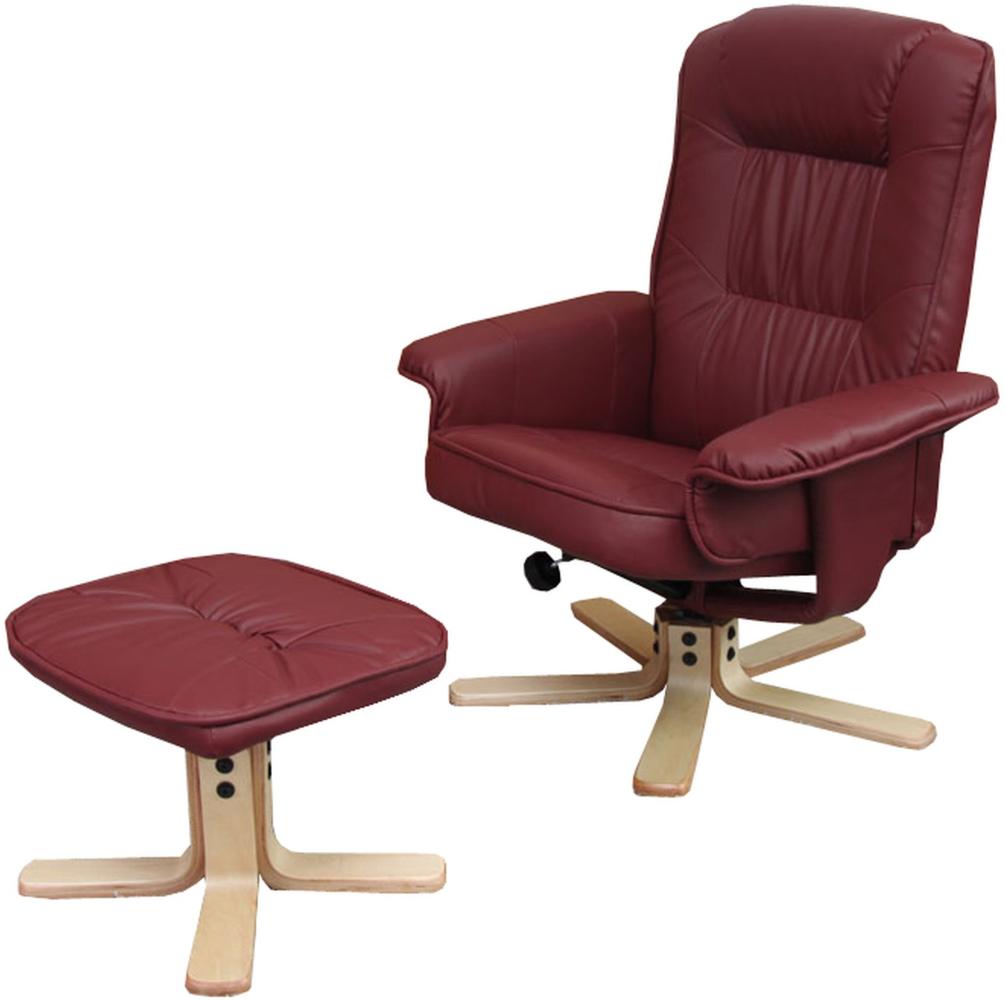 Relaxsessel M56, Fernsehsessel TV-Sessel mit Hocker Ottomane, Kunstleder Eukalyptus Holz FSC®-zertifiziert ~ bordeaux Bild 1