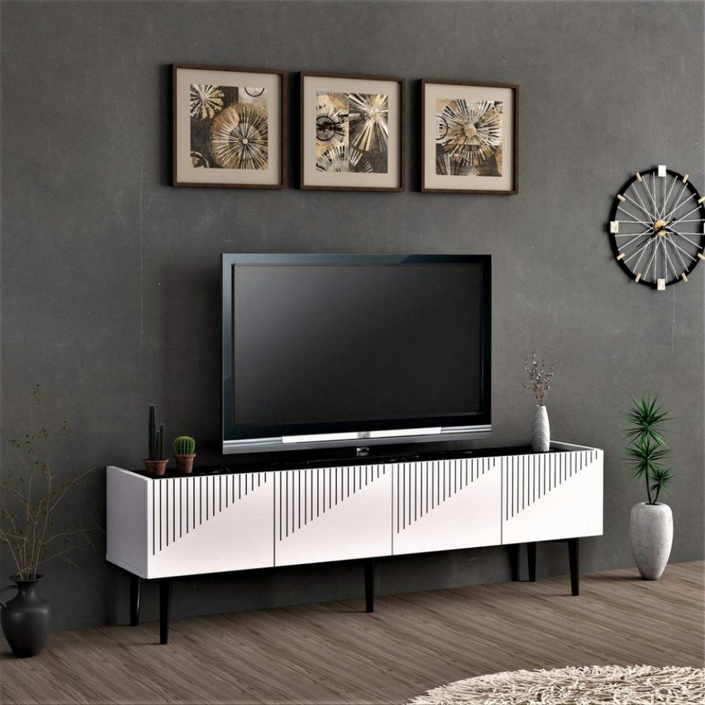 Fernsehtisch Oppdal 154x37x45cm Weiß/Marmor, schwarz [en. casa] Bild 1