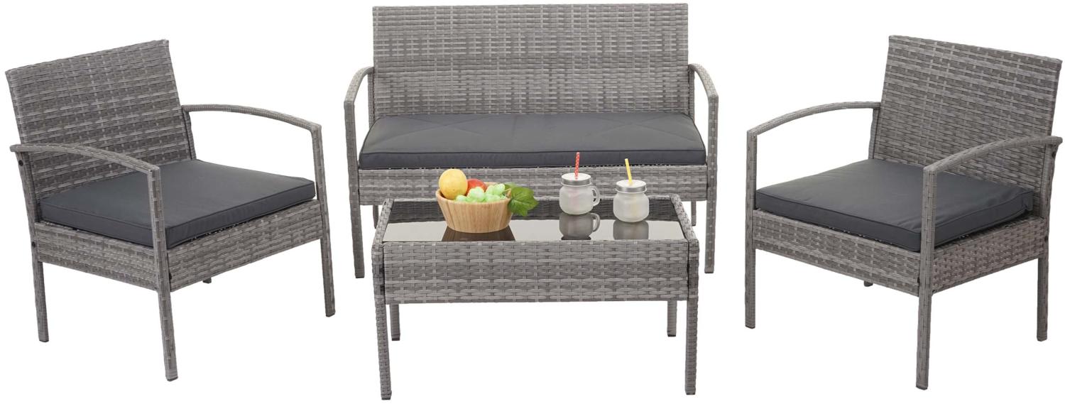 Poly-Rattan Garnitur HWC-F56, Balkon-/Garten-/Lounge-Set Sitzgruppe ~ grau, Kissen dunkelgrau Bild 1