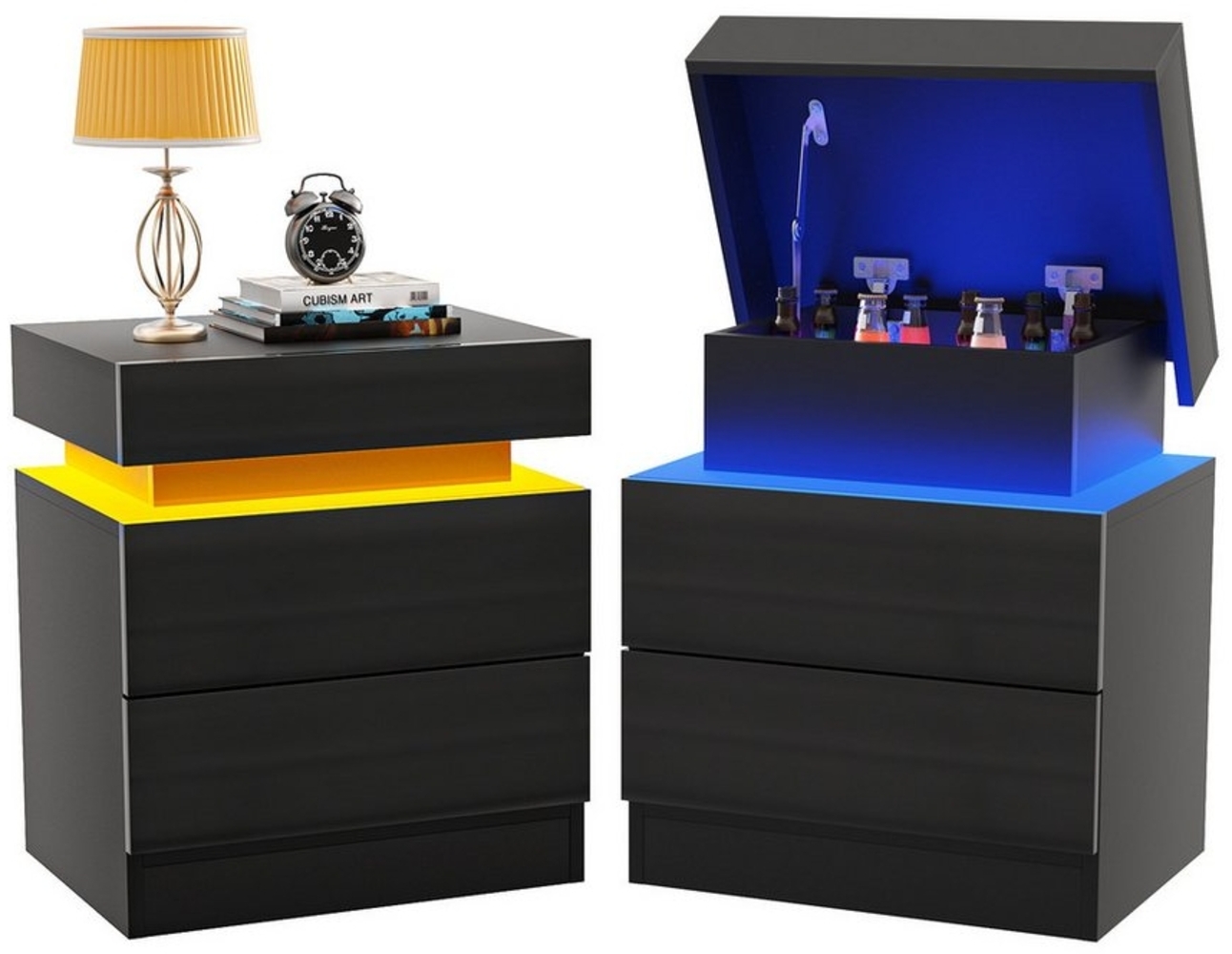 JEOBEST Nachttisch Beistelltisch, Nachtschrank Schlafzimmer, Sofatisch 3 Schubladen, (2-St), für Wohnzimmer, Schlafzimmer (45x35x52cm) Bild 1