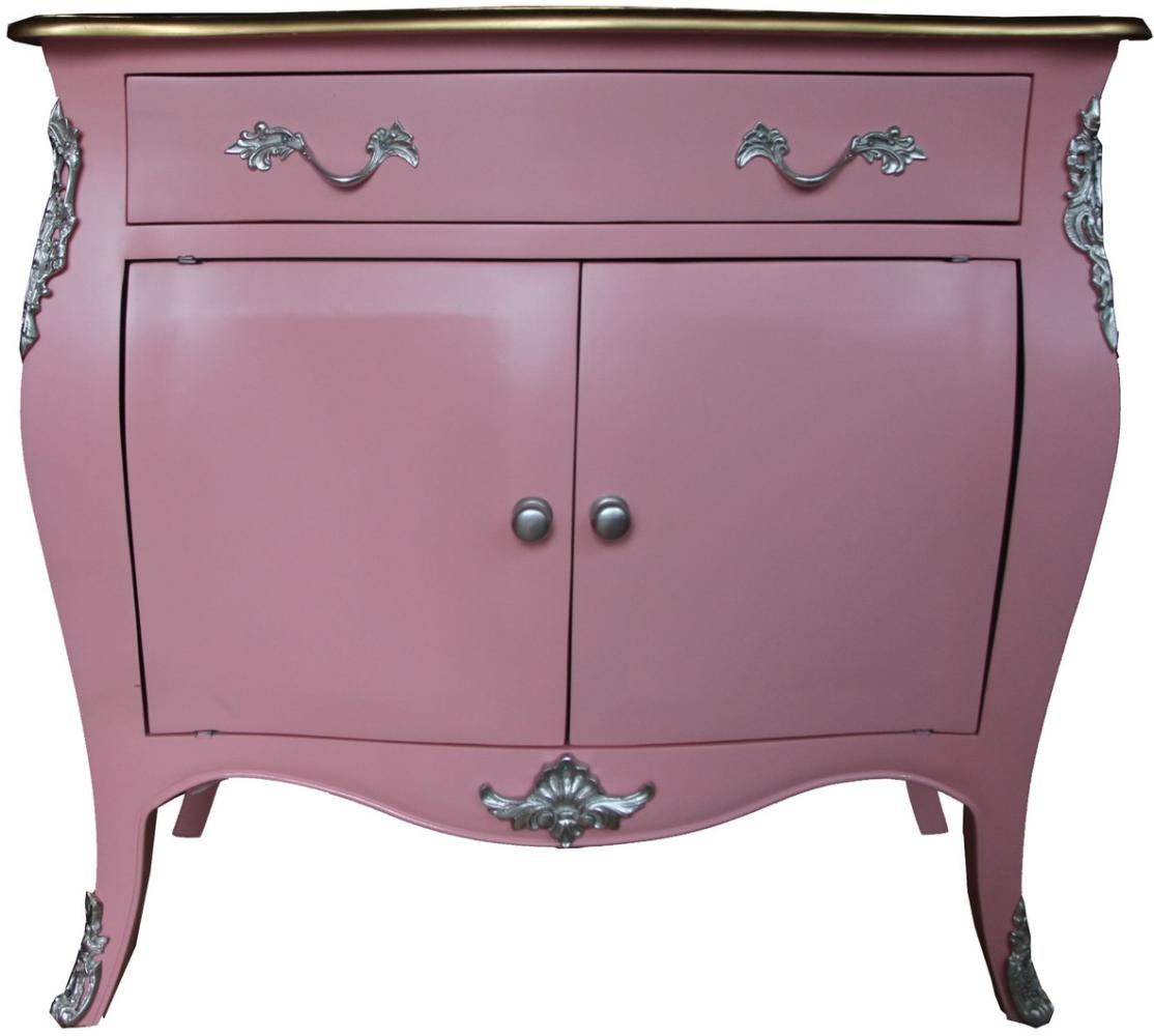 Casa Padrino Barock Kommode Rosa / Braun mit einer Schublade und 2 Türen H. 88 cm - Handgefertigt aus Massivholz- Limited Edition Bild 1