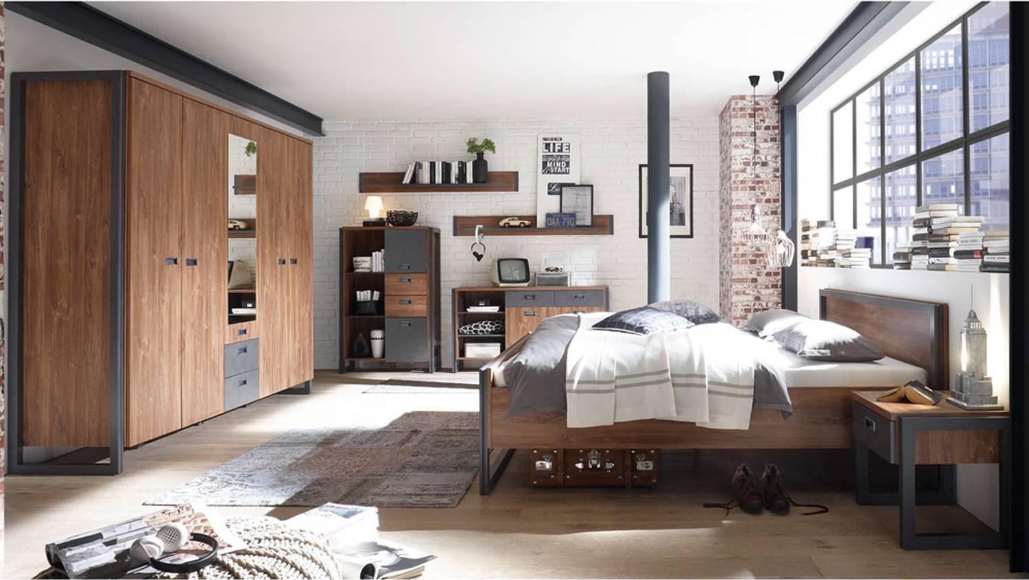 Kleiderschrank 232cm im Industrial Stil Matera Anthrazit DALLAS-61 Stirling Oak Nb. B/H/T ca. : 232x202x60 cm Bild 1