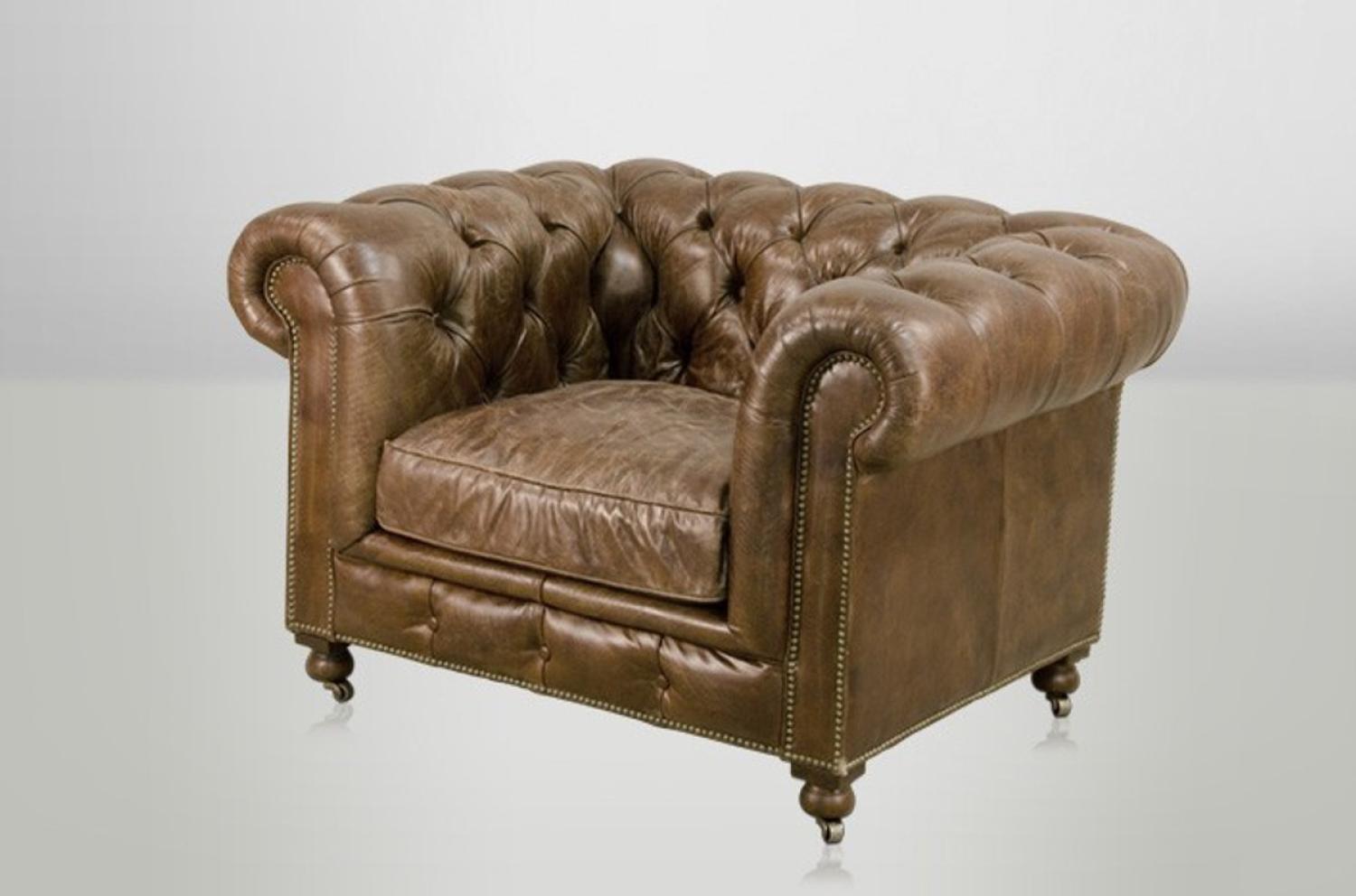 Chesterfield Luxus Echt Leder Sessel Vintage Leder von Casa Padrino Cigar - Club Sessel Bild 1