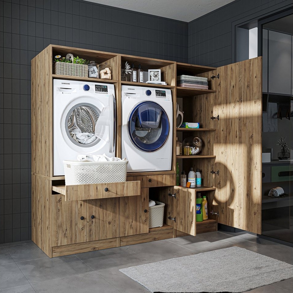 Roomart Waschmaschinenumbauschrank (Waschmaschinenschrank Trocknerschrank mit Schrankaufsätzen Waschturm) Bild 1