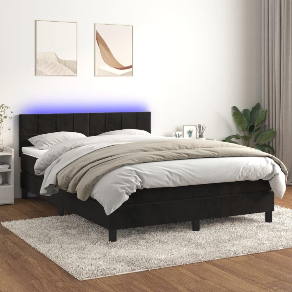 vidaXL Boxspringbett mit Matratze & LED Schwarz 140x200 cm Samt 3134407 Bild 1