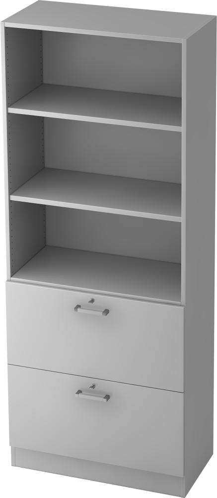 bümö office Aktenschrank mit Hängeregister-Schubladen abschließbar, Büroschrank Holz, 80cm breit in grau - Hängeregistratur für Hängeordner, Büro Schrank mit Chromgriffen, 7300-5-5-CE Bild 1