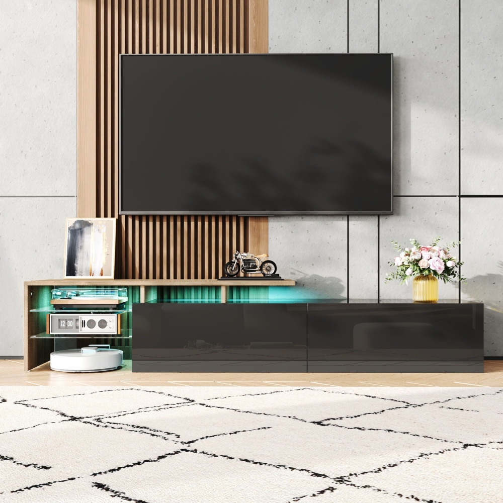 TV-Schrank 170x33x33 cm in Hochglanzschwarz mit LED-Beleuchtung – modernes Design Bild 1