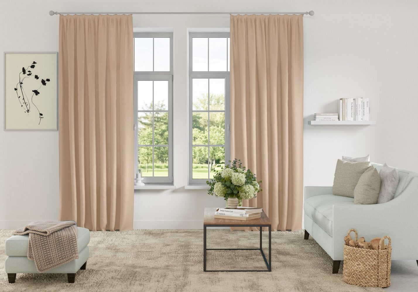 Home affaire Vorhang Parry, Kräuselband (2 St), blickdicht, Polyester, 2-er Set, blickdicht, monochrom, basic, einfarbig, Bestseller Bild 1