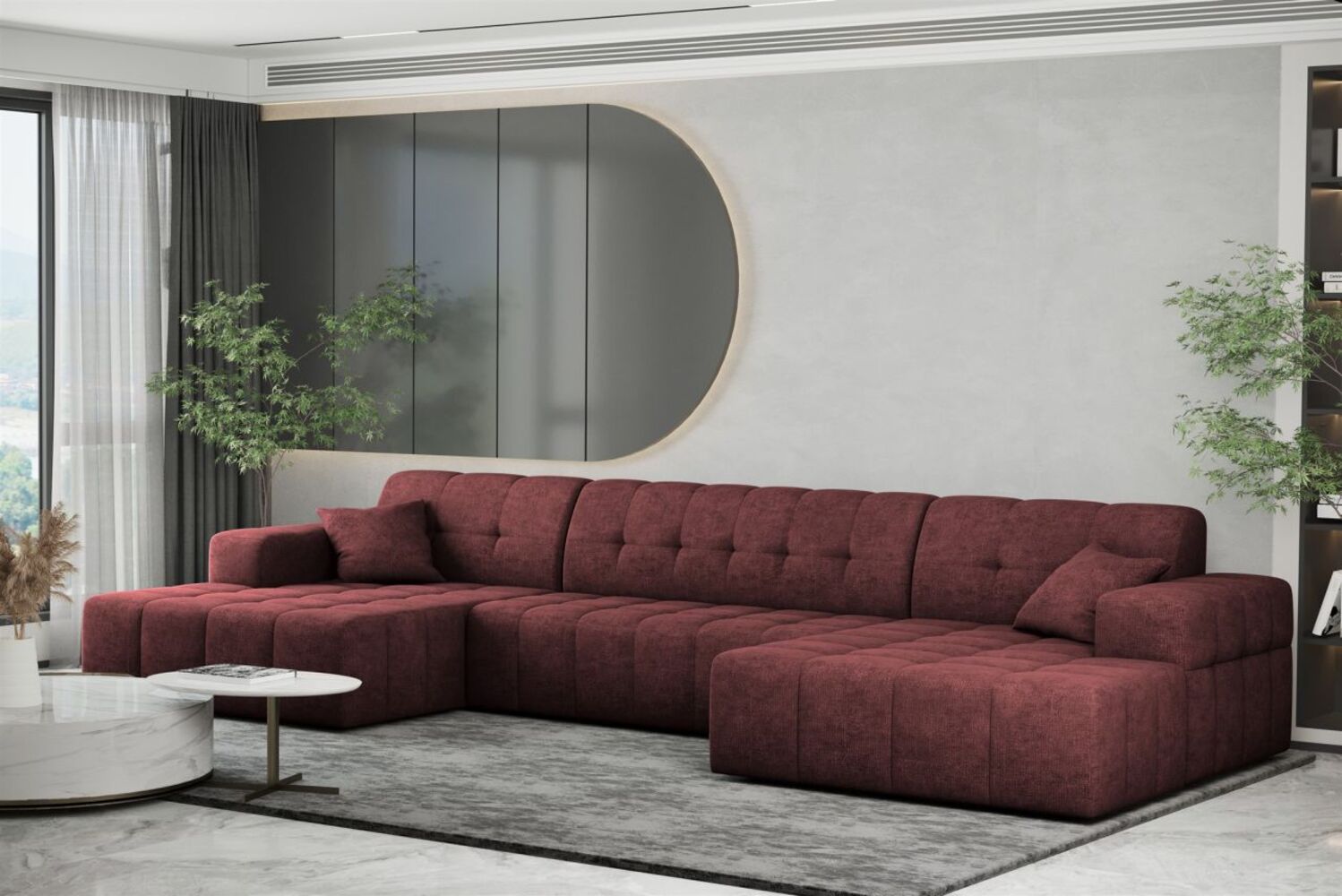 Wohnlandschaft Sofa U-Form NANCY in Stoff Perfekt Harmony Bordeauxrot Bild 1