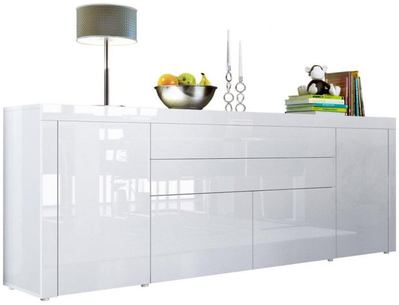 Vladon Sideboard La Paz V2, Kommode mit 2 Türen, 2 Schubkästen und 2 Klappen, Weiß Hochglanz/Weiß Hochglanz/Weiß Hochglanz (200 x 72 x 35 cm) Bild 1