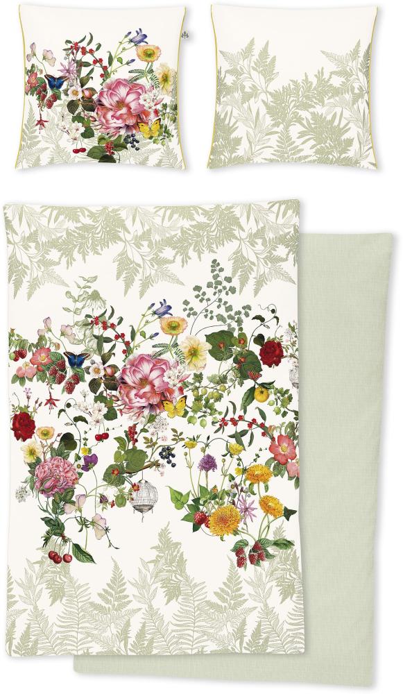 Irisette Magic Mako-Satin Bettwäsche 155x220 Sommer Beeren Blumen weiß bunt 8850-90 Bild 1