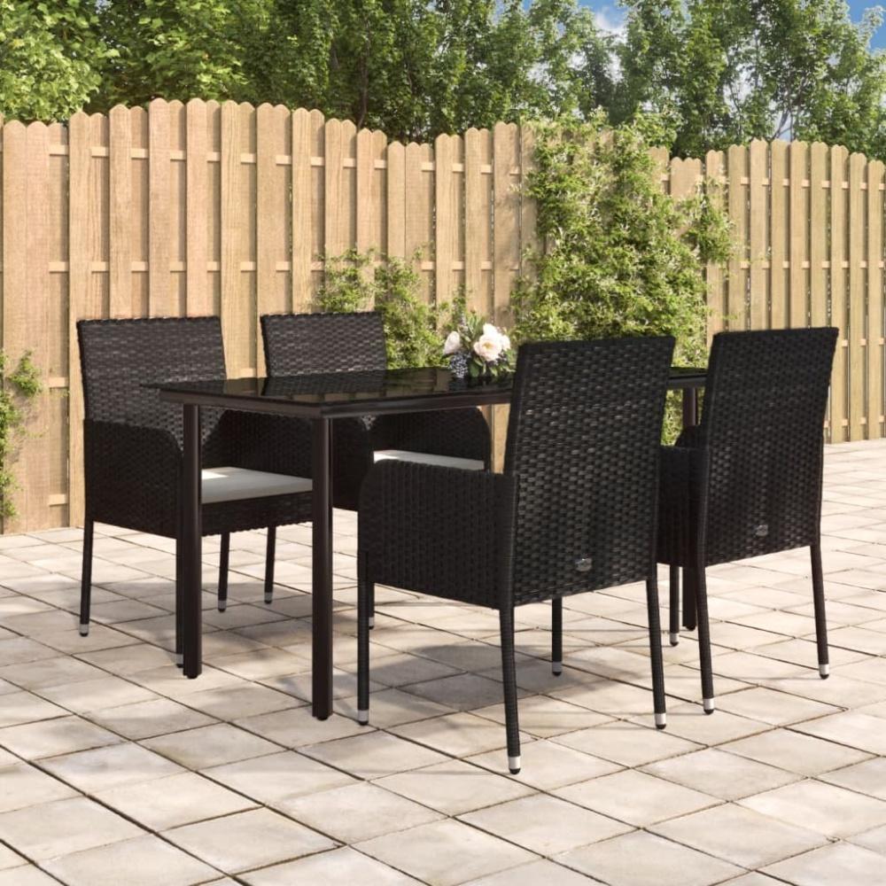vidaXL 5-tlg. Garten-Essgruppe mit Kissen Schwarz Poly Rattan Bild 1