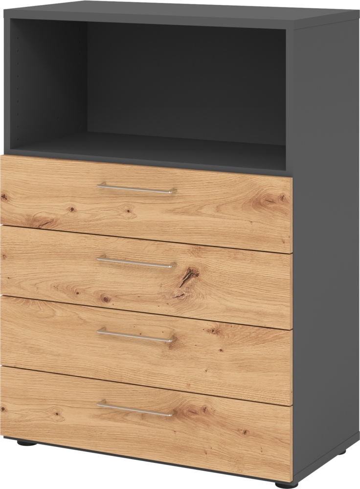 bümö smart Schubladenschrank, Büroschrank 80cm breit in Graphit/Asteiche mit 4 Schüben & 1 Regalfach - Bürocontainer aus Holz, Container mit Metallgriffen & Soft-Stop Schubladen, 938S4-G-R-BS Bild 1