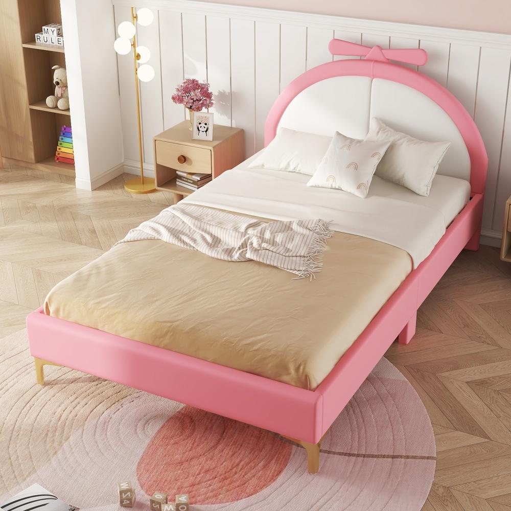 Merax 140*200cm Doppelbett, Polsterbett, komfortable Kopfteilpolsterung, rosa Look, stilvoll und einfach, Rosa Bild 1