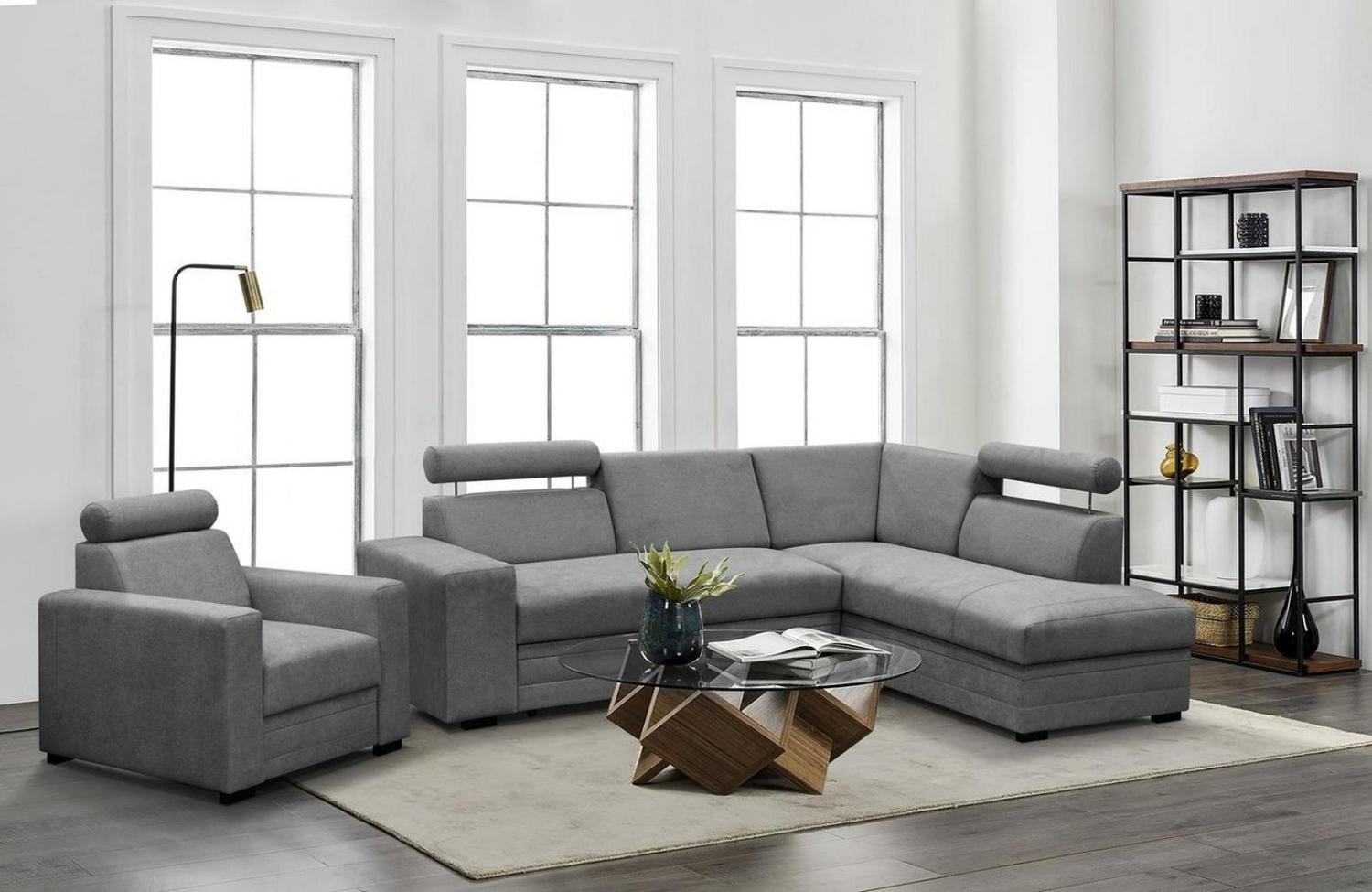 Beautysofa Polstergarnitur Roma Die Lieferung beinhaltet die Lieferung in die Wohnung, (modernes Set Eckgarnitur mit Sessel, Schlaffunktion, Bettkasten, verstellbare Kopfstützen), gepolstertes Ecksofa mit Sessel aus Bonnell-Federn für Wohnzimmer Bild 1