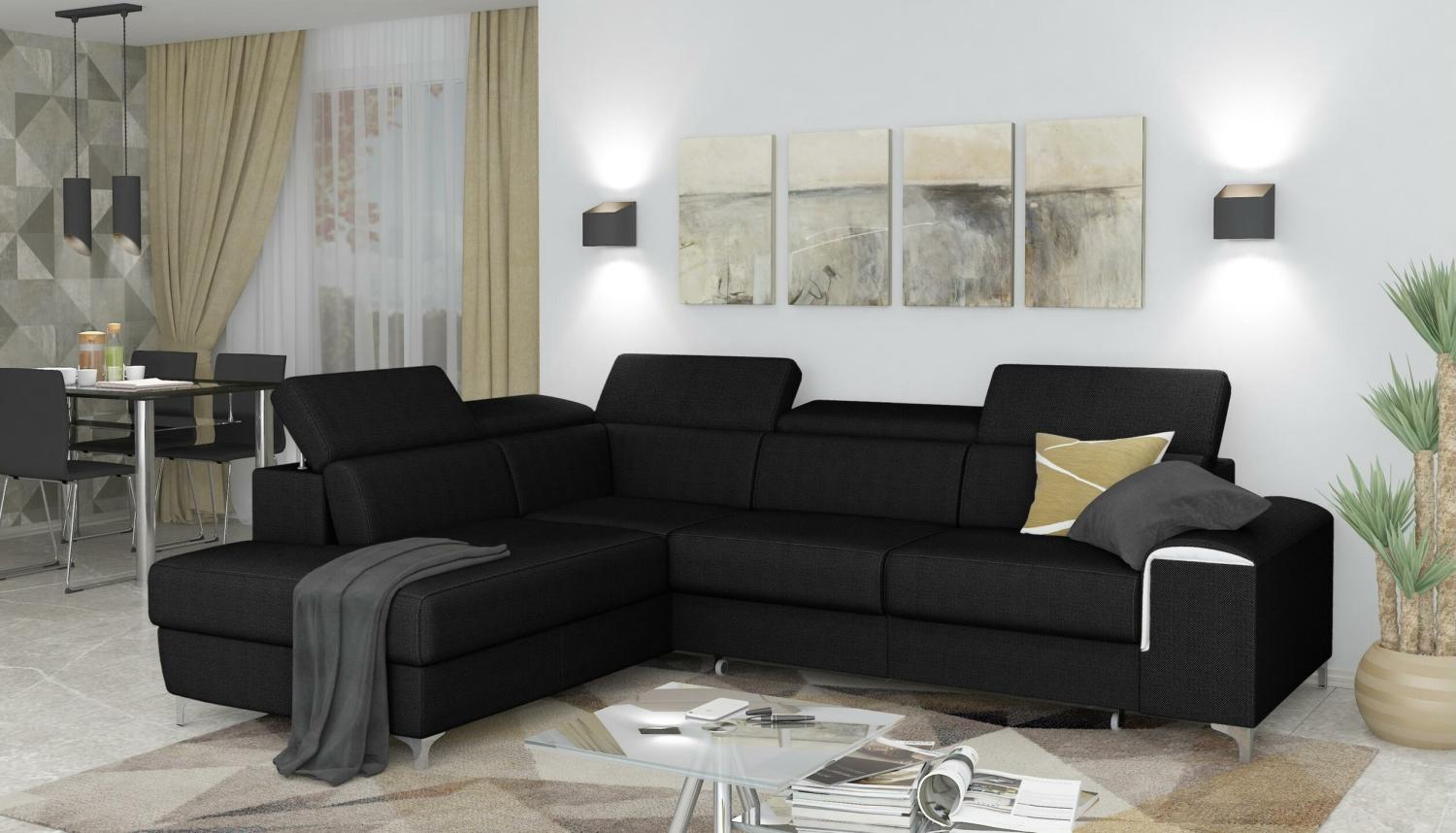 Stylefy Caio Ecksofa Schwarz Strukturstoff Bild 1