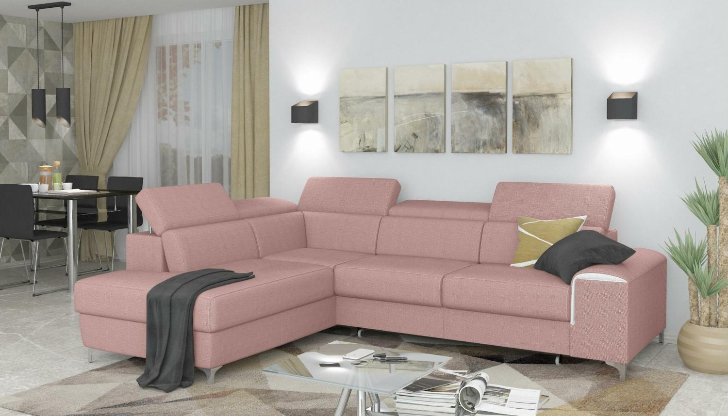 Stylefy Caio Ecksofa Rosa Strukturstoff Bild 1
