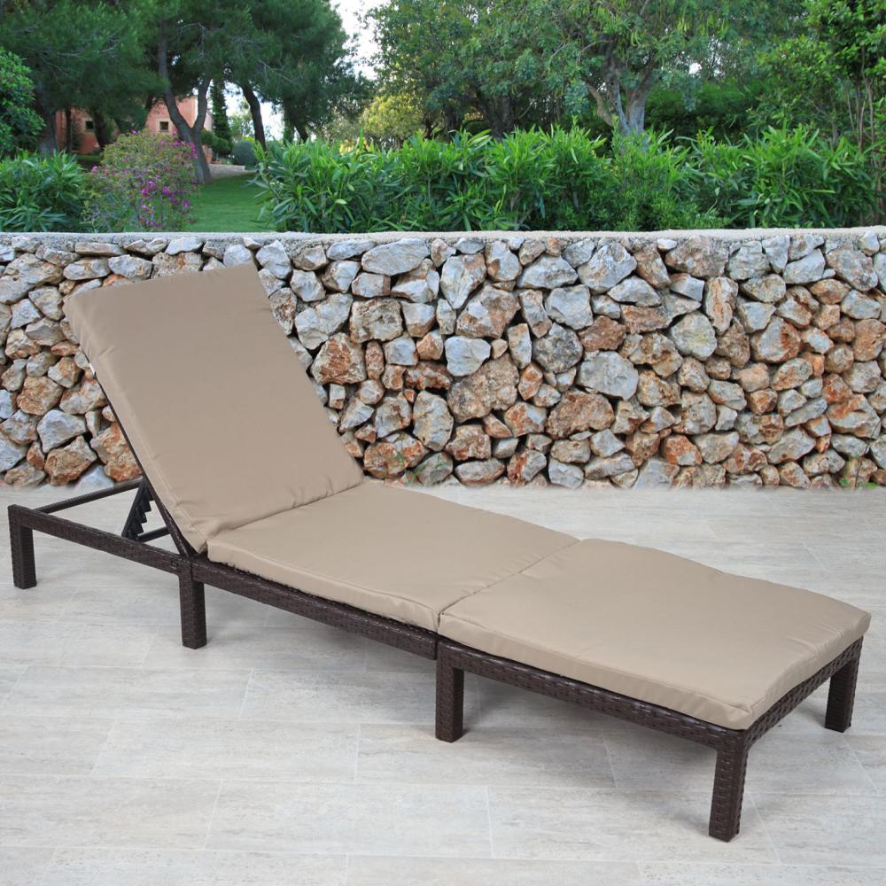 Poly-Rattan Sonnenliege HWC-A51, Relaxliege Gartenliege Liege ~ Basic braun, Kissen creme Bild 1