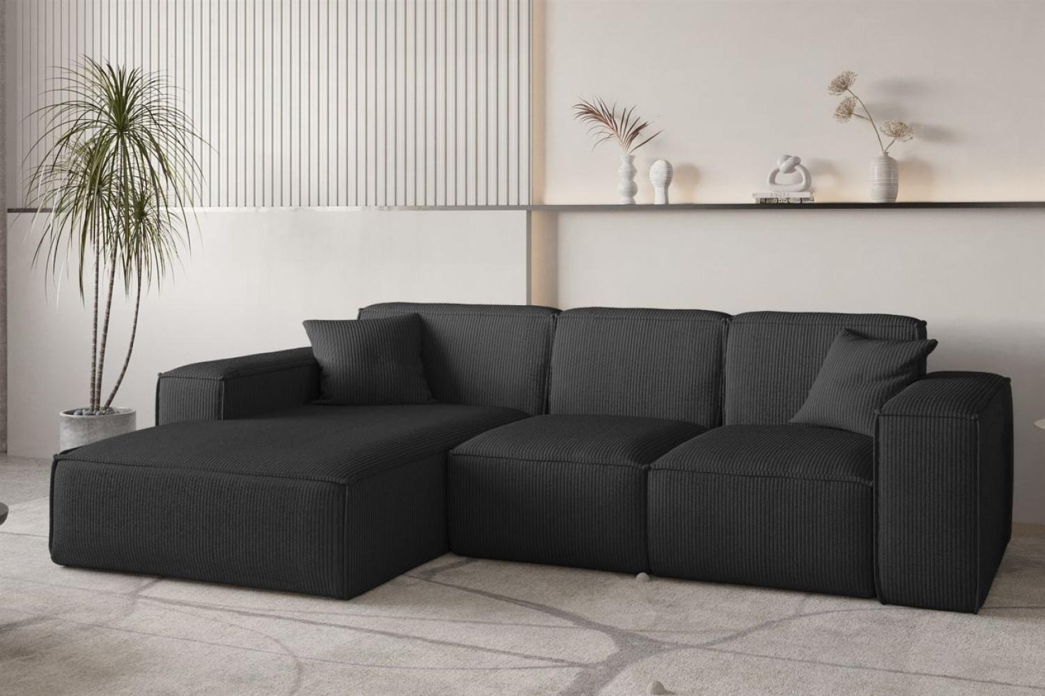 Ecksofa Designersofa CELES PREMIUM in Stoff Scala Schwarz Ottomane Links Bild 1