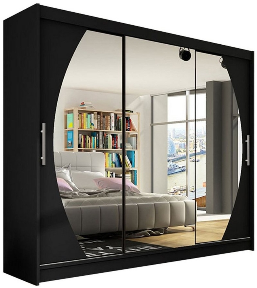 Kleiderschrank Aston V, ohne Beleuchtung, Farbe: Schwarz / Spiegel Bild 1