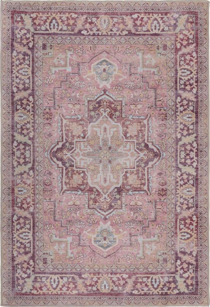 Kadima Design Maschinenwaschbarer Traditioneller Vintage-Teppich aus recycelten Fasern, rutschfest - "Hald". Farbe: Rosa, 80x150 cm Bild 1