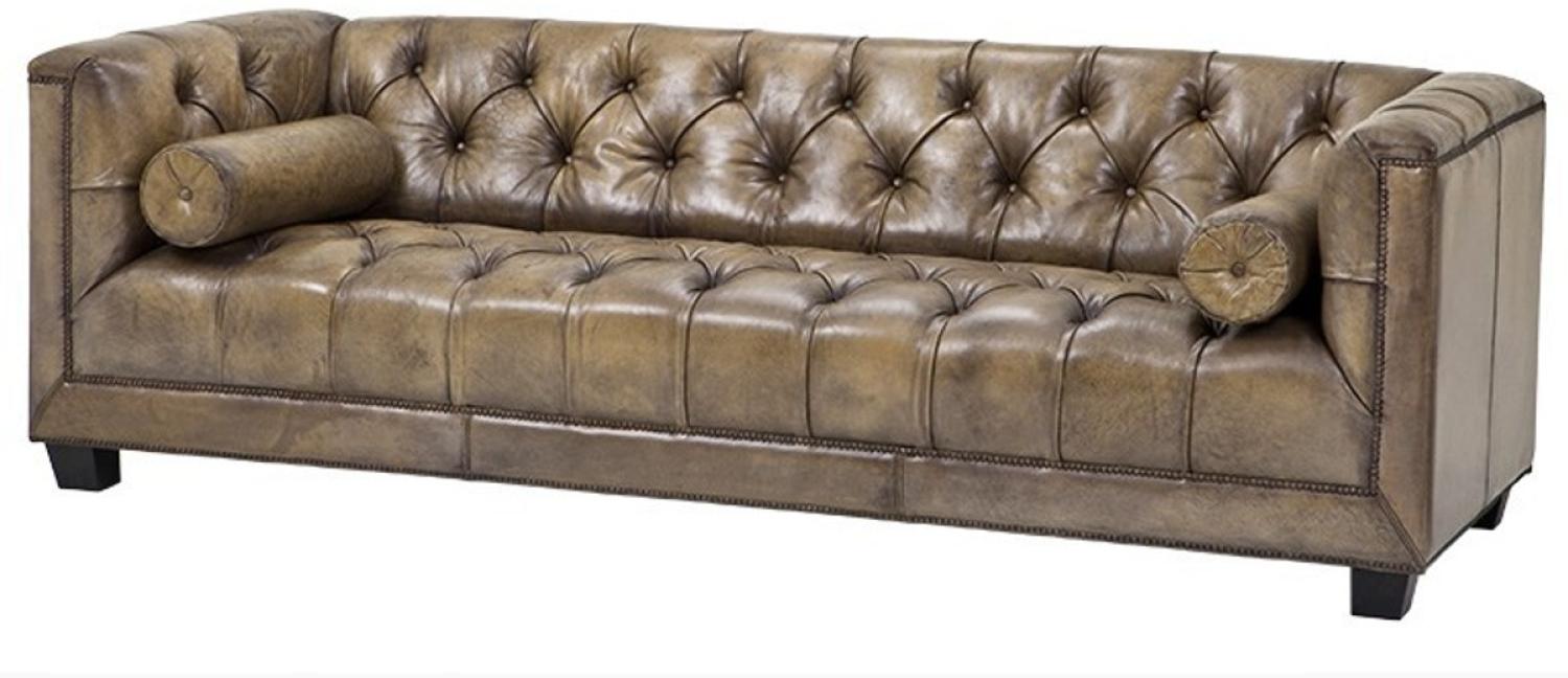 Casa Padrino Luxus Echt Leder Sofa Kubus Vintage Leder Olive - 3 Sitzer - Luxus Hotel Möbel Bild 1