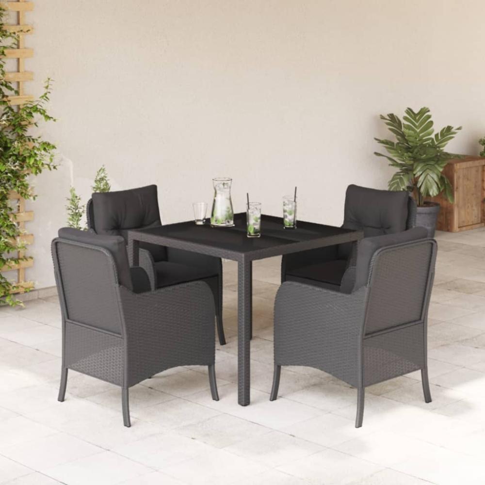 vidaXL 5-tlg. Garten-Essgruppe mit Kissen Schwarz Poly Rattan 3211849 Bild 1