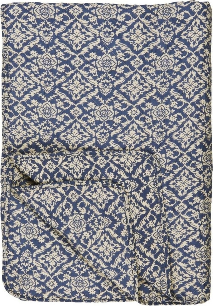 Ib Laursen Tagesdecke Quilt blau naturfarbigem Blockmuster Bild 1