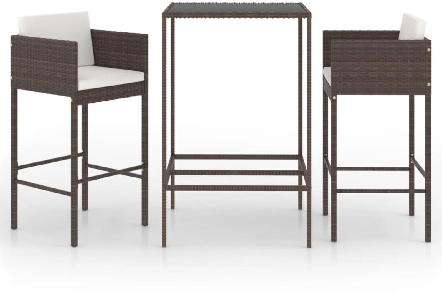 vidaXL 3-tlg. Gartenbar-Set mit Kissen Poly Rattan Braun 3094786 Bild 1