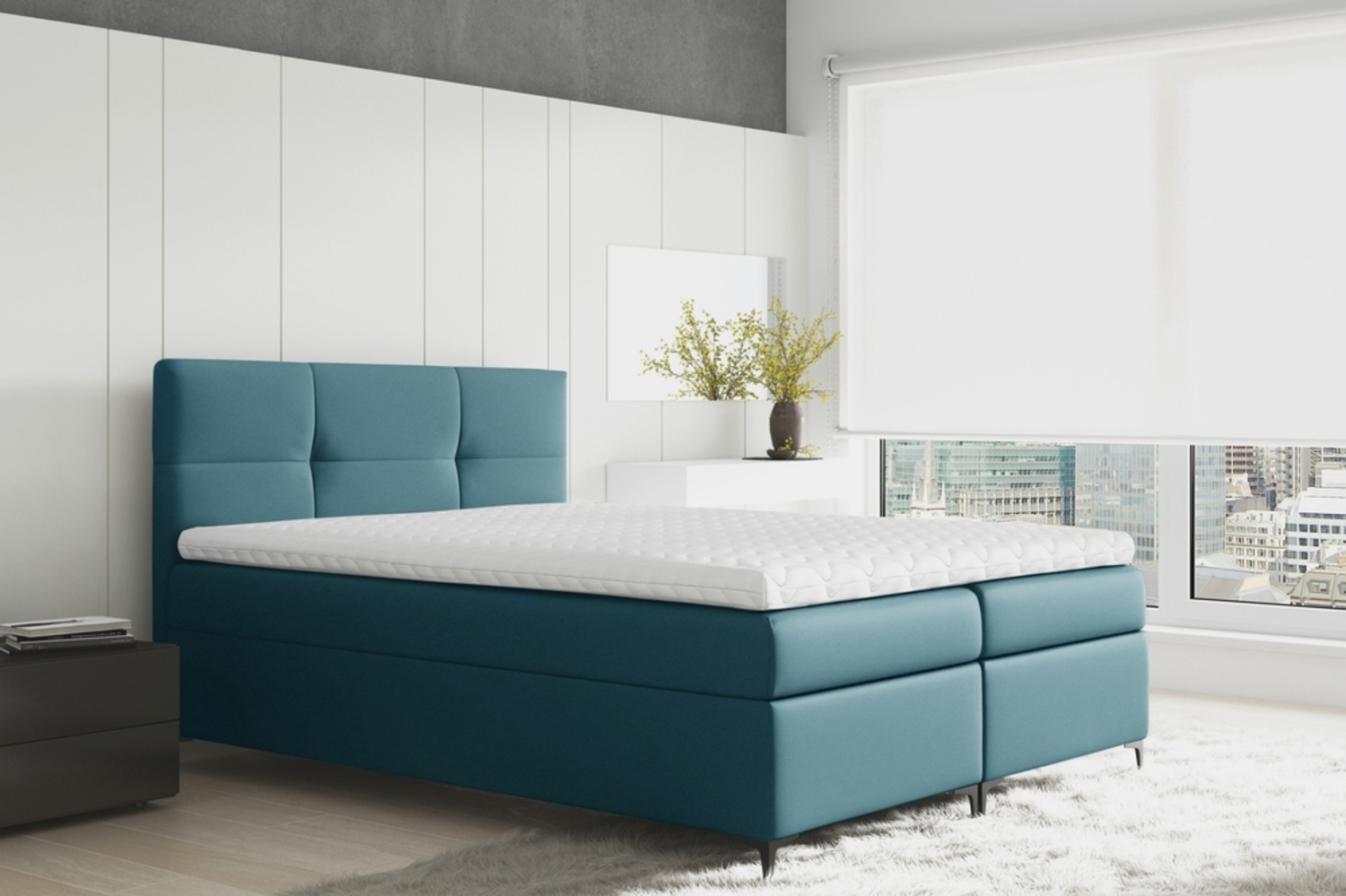 99rooms Nelson Boxspringbett Velours 140x200 cm Türkis Bild 1