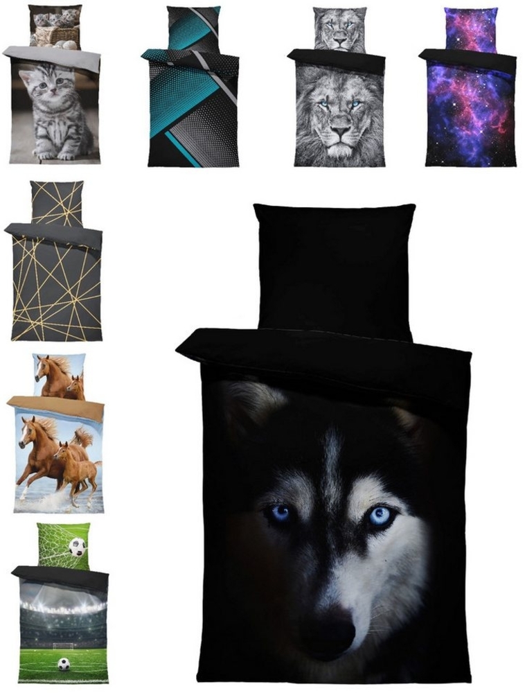 One Home Bettwäsche Fotodruck, Mikrofaser, 4 teilig, Wolf Tiere Wölfe, Knitterfrei Weich für Sommer und Winter Bild 1