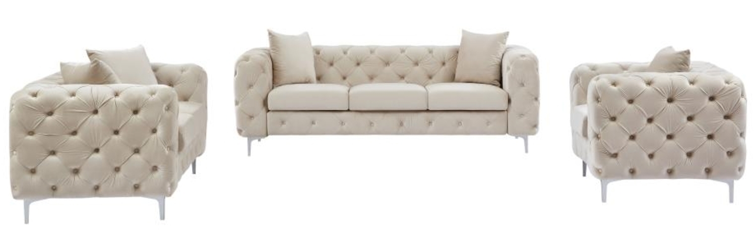 Vente-unique - Chesterfield-Sofa 3-Sitzer, 2-Sitzer & Chesterfield-Sessel - Samt - Beige - EDWINA Bild 1