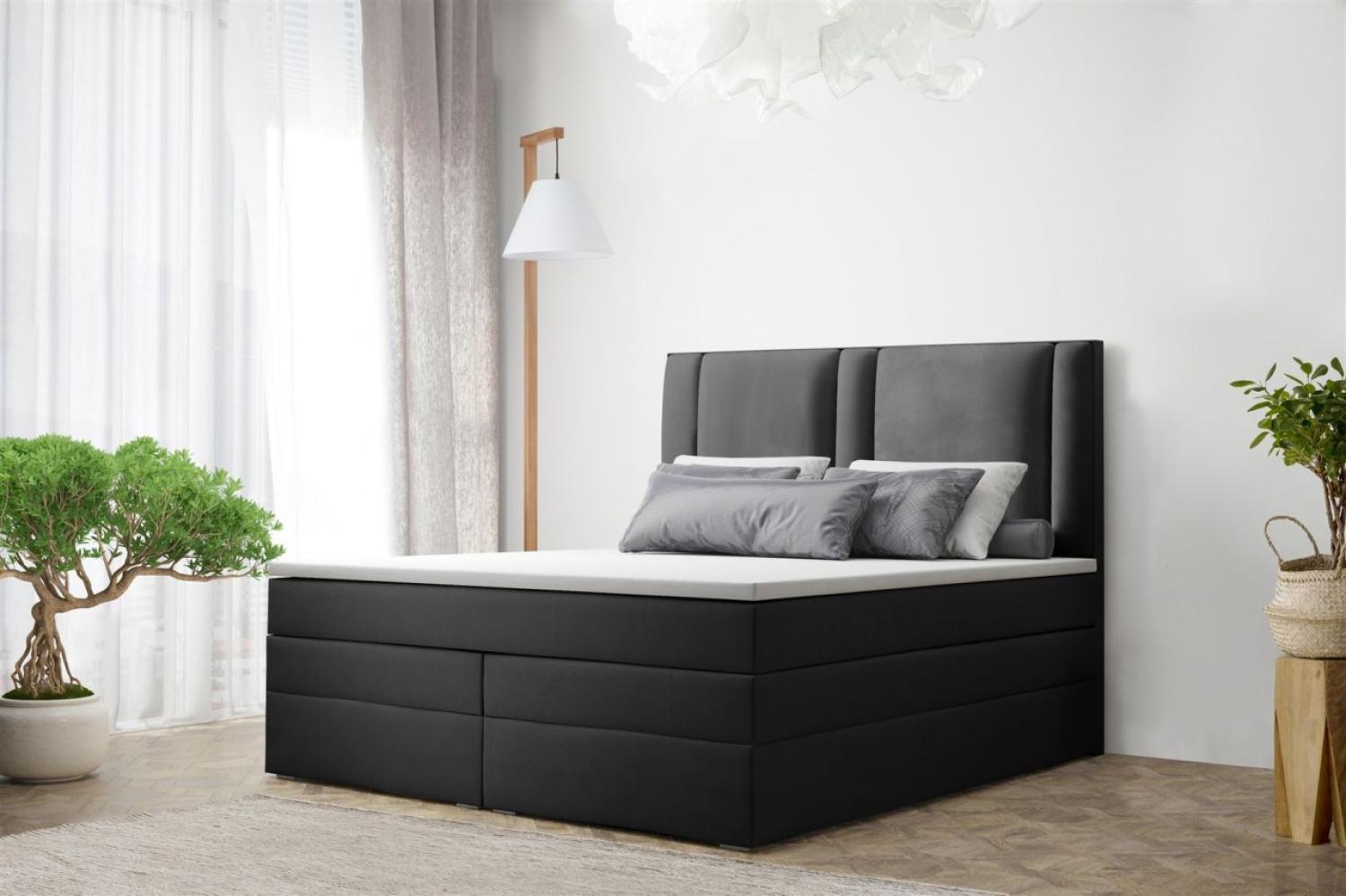 Boxspringbett Schlafzimmerbett CANDELA DELUX 160x200 cm in Stoff Schwarz Bild 1