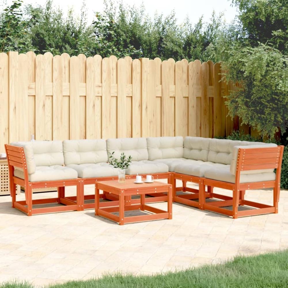 vidaXL 6-tlg. Garten-Sofagarnitur mit Kissen Wachsbraun Kiefernholz 3217027 Bild 1